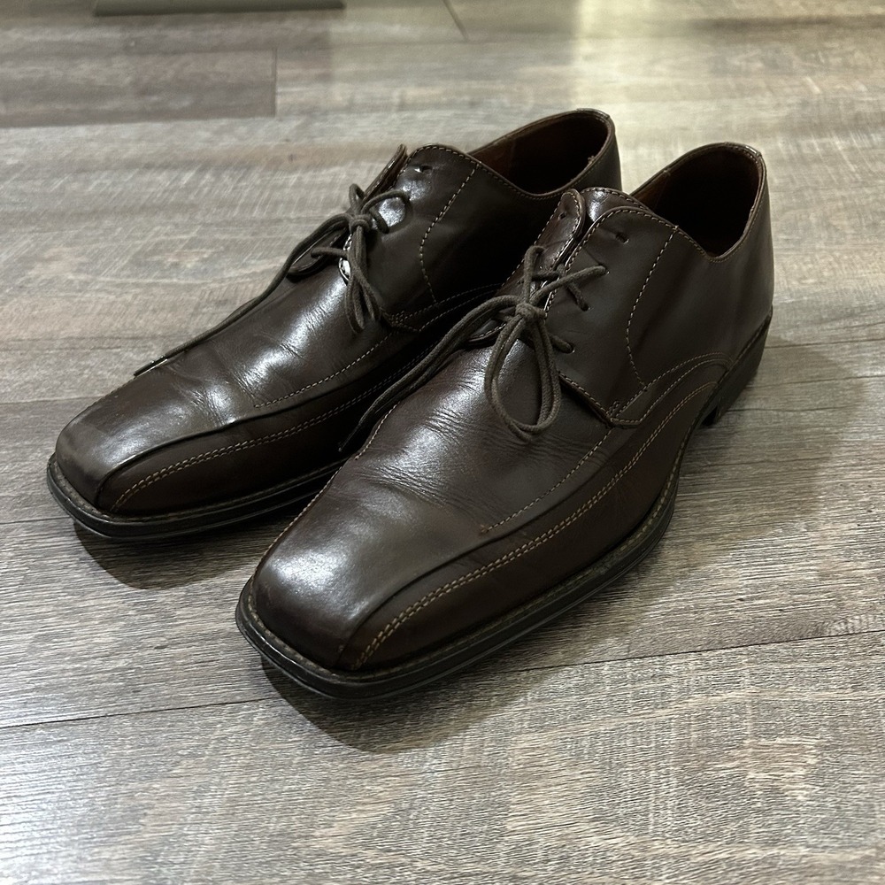 Men's‎ 9.5 M JOHNSTON & MURPHY Dark Brown Leather Derby, Square Toe Dress Shoes